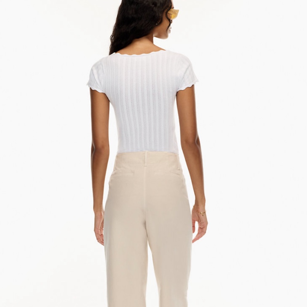 Aritzia Wilfred white Parcel Sweater Short-sleeve pointelle top medium scallop - Picture 6 of 7